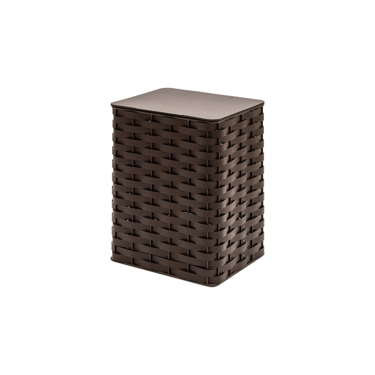 Rudi | Nassa Regular Laundry Basket: Dark-stained aluminum structure with Tecnocuoio® weaving — two sizes with or without lid, rubber feet or wheels | Storage | 2Jour Concierge, your luxury lifestyle shop | luxury laundry basket, Rudi Nassa, Tecnocuoio basket, designer laundry hamper, indoor outdoor basket