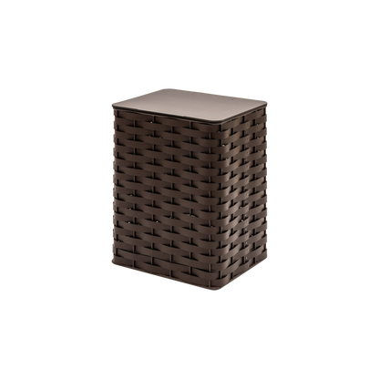 Rudi | Nassa Regular Laundry Basket: Dark-stained aluminum structure with Tecnocuoio® weaving — two sizes with or without lid, rubber feet or wheels | Storage | 2Jour Concierge, your luxury lifestyle shop | luxury laundry basket, Rudi Nassa, Tecnocuoio basket, designer laundry hamper, indoor outdoor basket