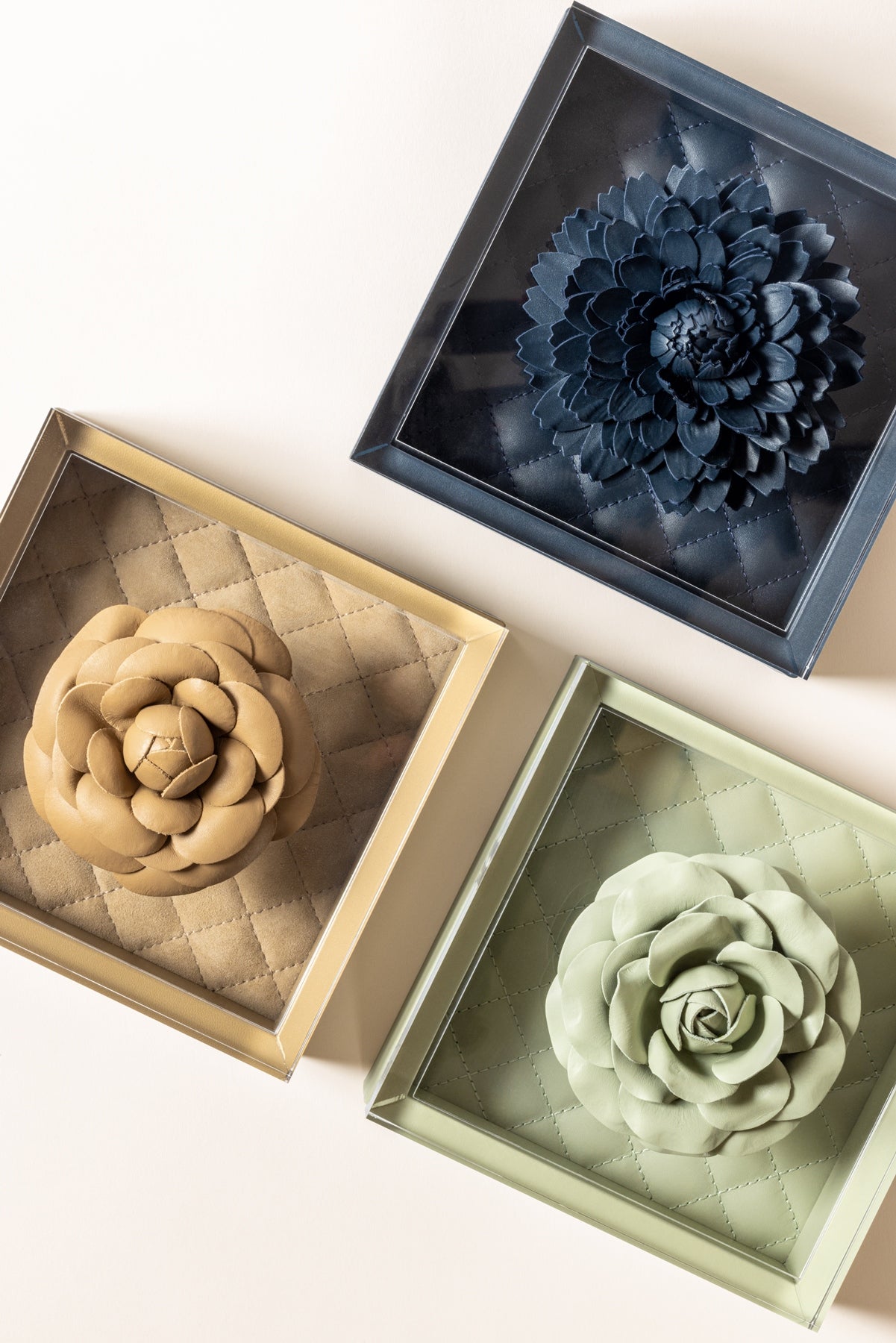 Riviere Fleur Camellia Diamonds Square Box | Leather box with an acrylic lid and leather camellia flower | Quilted diamonds padded lining | Elegant and stylish design | Home Decor and Accessories | 2Jour Concierge, your luxury lifestyle shop