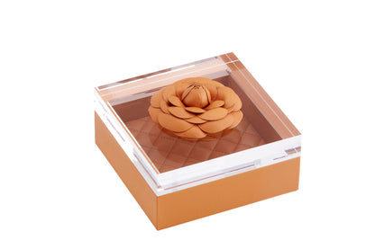 Fleur Rose Trinket Box: Leather, Acrylic Lid, Quilted Diamonds Padded Lining, Square