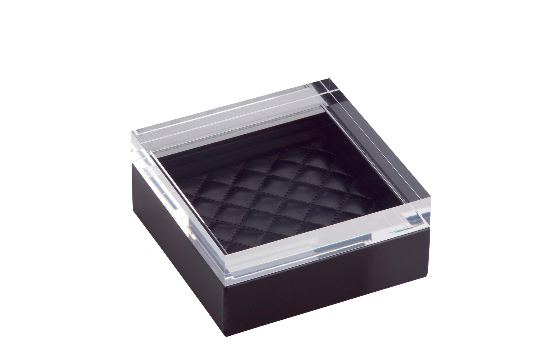 Febe Diamonds Box Square by Riviere | Leather box with acrylic lid and quilted diamonds padded lining. | Home Decor and Storage | 2Jour Concierge, your luxury lifestyle shop