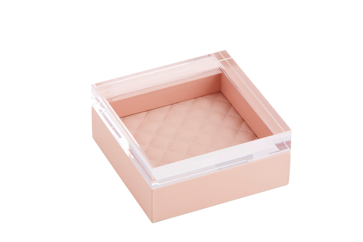 Febe Diamonds Box Square by Riviere | Leather box with acrylic lid and quilted diamonds padded lining. | Home Decor and Storage | 2Jour Concierge, your luxury lifestyle shop