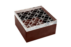 Iris Leather-Covere Box Square with Carved Acrylic Lid
