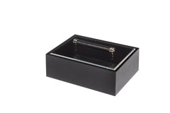 Diana Handwoven Leather Closet Box, Rectangular with Acrylic Lid and Woven Handle
