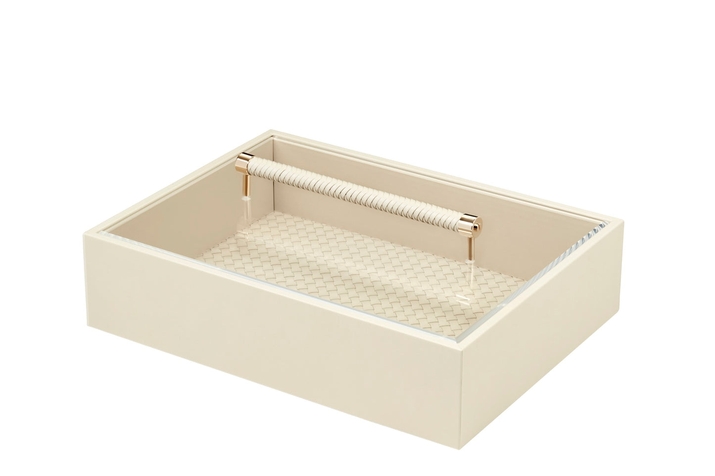 Riviere Diana | Rectangular Closet Box: Leather with acrylic lid and woven leather handle, handwoven padded lining, available in small and large formats, ideal for refined storage and wardrobe organisation | Storage / Storage Baskets & Boxes | 2Jour Concierge, your luxury lifestyle shop | luxury interiors, hospitality décor, elegant living, designer home accessories, boutique hotels, refined lifestyle, yacht décor, executive interiors