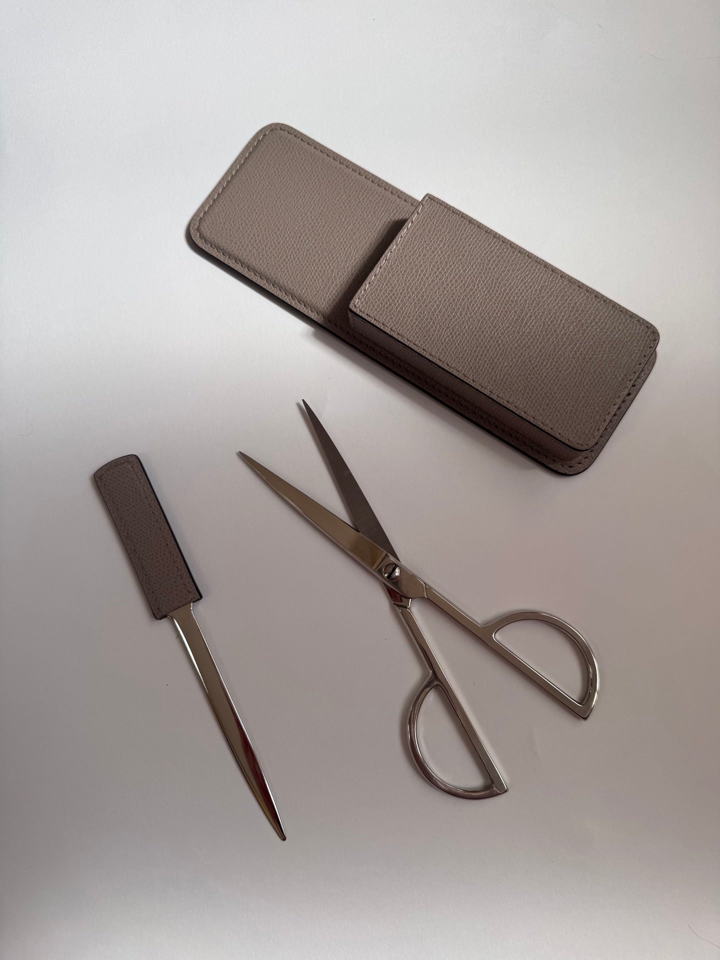 Charles Scissors + Paper Knife Set In Leather-Covered Wood Leather Case