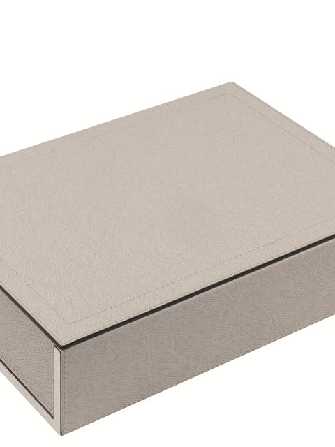 Giobagnara Stackable Leather-Covered Wood A4 Paper Tray | Elegant and Functional Design | Crafted from High-Quality Leather and Wood | Features Optional Lid for Added Versatility | Double-Level Base with Different Dimensions for Stackability | Perfect for Organizing Documents in Style | Explore Luxury Desk Accessories at 2Jour Concierge, #1 luxury high-end gift & lifestyle shop