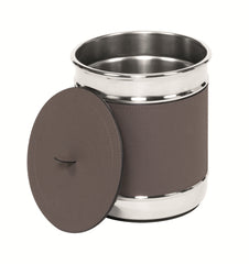 Raf Leather-Covered Stainless Steel Wastepaper & Bathroom Bin Round
