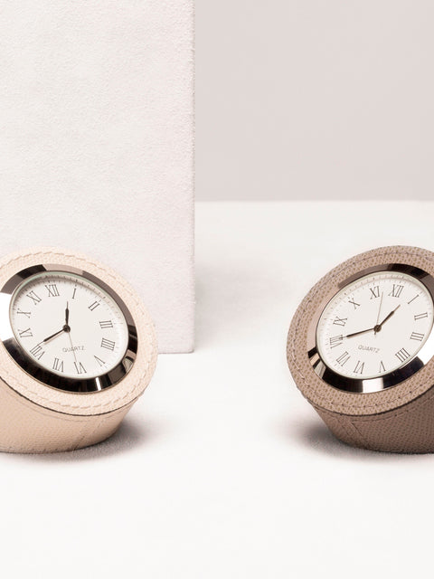 Giobagnara Desk Leather-Covered Wood Clock | Elegant and Timeless Design | Crafted from Luxurious Leather and Wood | Perfect for Adding a Touch of Sophistication to Your Desk | Explore a Range of Luxury Desk Accessories at 2Jour Concierge, #1 luxury high-end gift & lifestyle shop