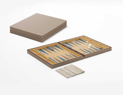 x Poltrona Frau Leather-Covered Walnut Wood Backgammon Set