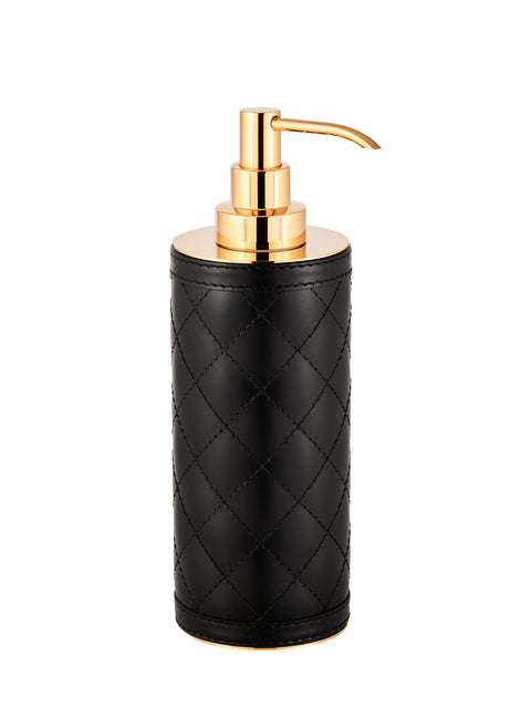 Shop the Alghero Diamonds Leather Tall Soap Dispenser by Riviere. Covered with quilted diamonds padded leather and boasting a chrome or gold metal finish, it adds sophistication to your bathroom decor. Explore similar luxurious bathroom accessories at 2Jour Concierge, your luxury gift & lifestyle shop.