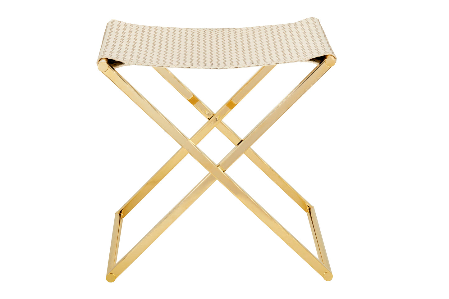 Ionio Folding Stool | Luggage Rack by Riviere | Folding stool | luggage rack with handwoven leather seat, chrome or gold metal legs. | Furniture and Luggage Accessories | 2Jour Concierge, your luxury lifestyle shop