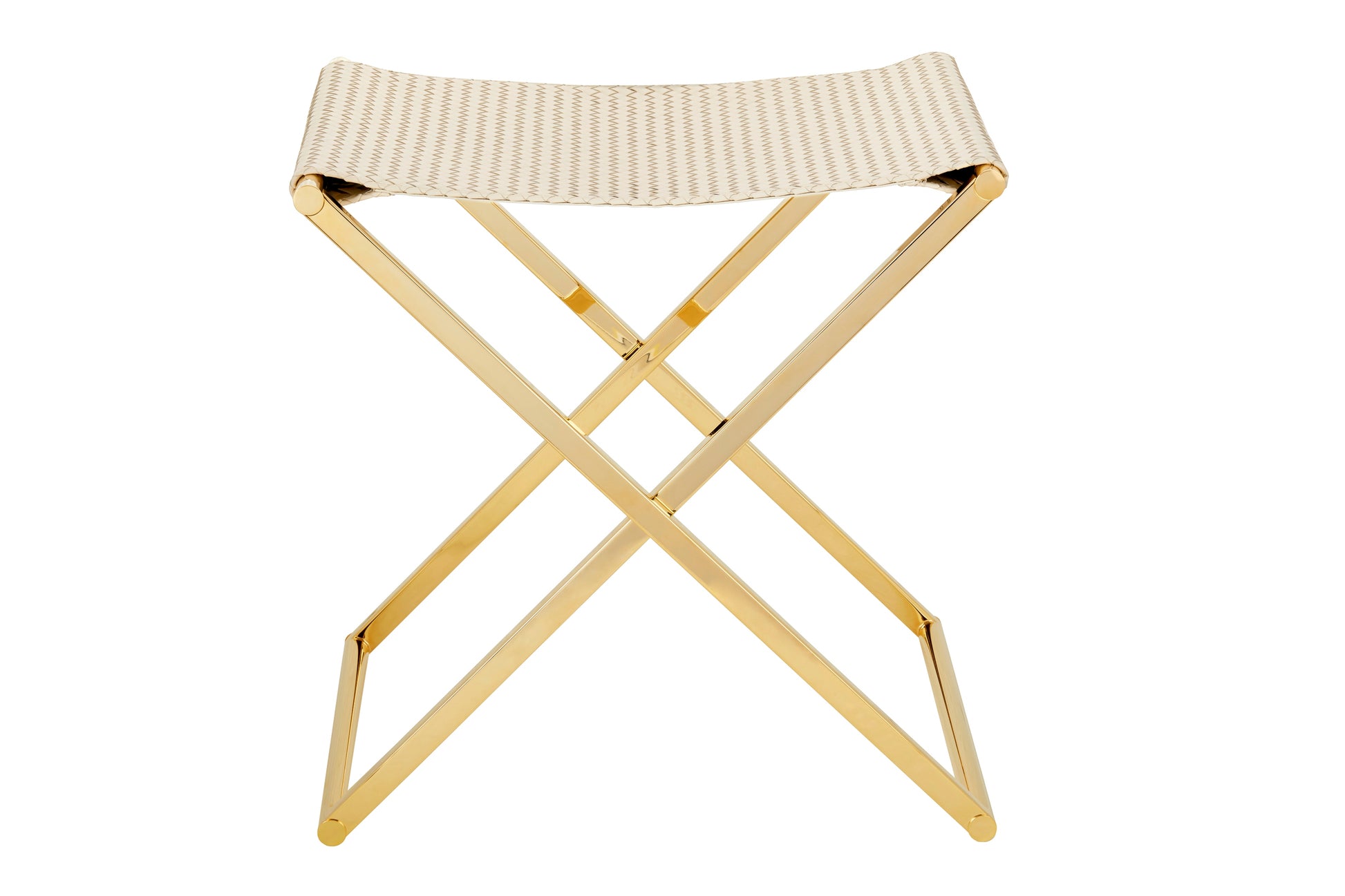 Ionio Folding Stool | Luggage Rack by Riviere | Folding stool | luggage rack with handwoven leather seat, chrome or gold metal legs. | Furniture and Luggage Accessories | 2Jour Concierge, your luxury lifestyle shop