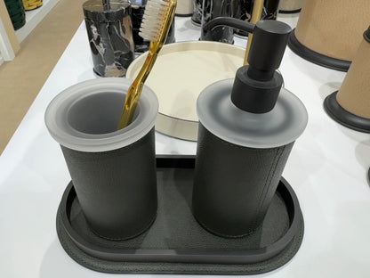 Santorini Leather-Covered Frosted Glass Toothbrush Holder