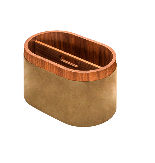 Dama Leather-Covered Wood Magazine Holder