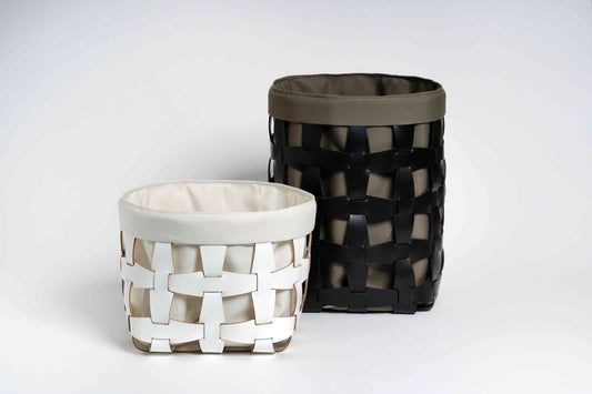 Panier en cuir régénéré tressé à la main avec crochet, carré souple avec doublure en lin