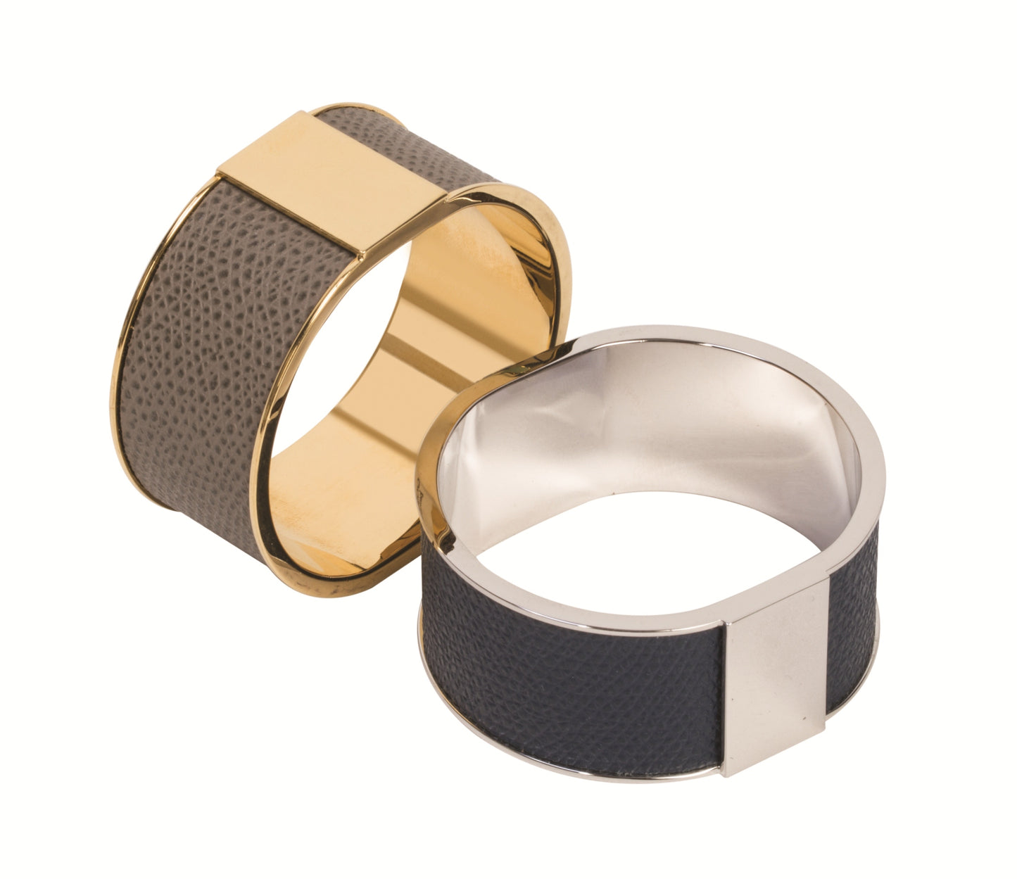 Lux Napkin Ring by Giobagnara | Leather covered brass structure | Available in palladium or 24k gold finish | Tableware and Accessories | 2Jour Concierge, your luxury lifestyle shop