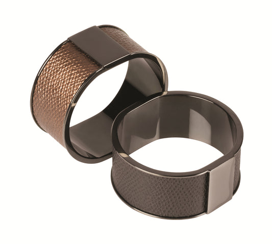 Lux Leather-Covered Brass Napkin Ring with Palladium-Plated and PVD Coating