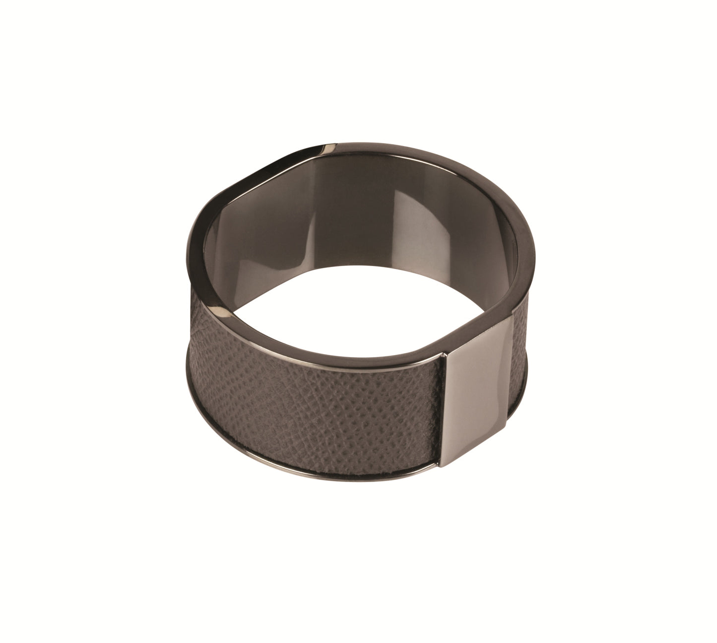 Lux Leather-Covered Brass Napkin Ring with Palladium-Plated and PVD Coating