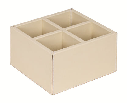 Party Leather-Covered Wood Cutlery Holder with Multiple Compartments
