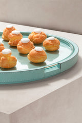 Gourmet Serving Tray: Leather-Covered Wood, Removable Clear Glass Plate, Round, L
