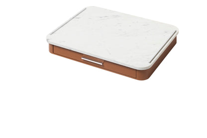 Pigment France × Gio Minelli Saint-Germain Deluxe Coffee and Tea Drawer Organizer | Leather-covered wood drawer with internal dividers and metal details, customizable in marble, Corian®, or leather top | Serveware + Hospitality / Coffee & Tea Organizers | 2Jour Concierge, your luxury lifestyle shop | luxury interiors, hospitality décor, refined lifestyle, executive interiors, boutique hotels, yacht décor, elegant living, designer home accessories