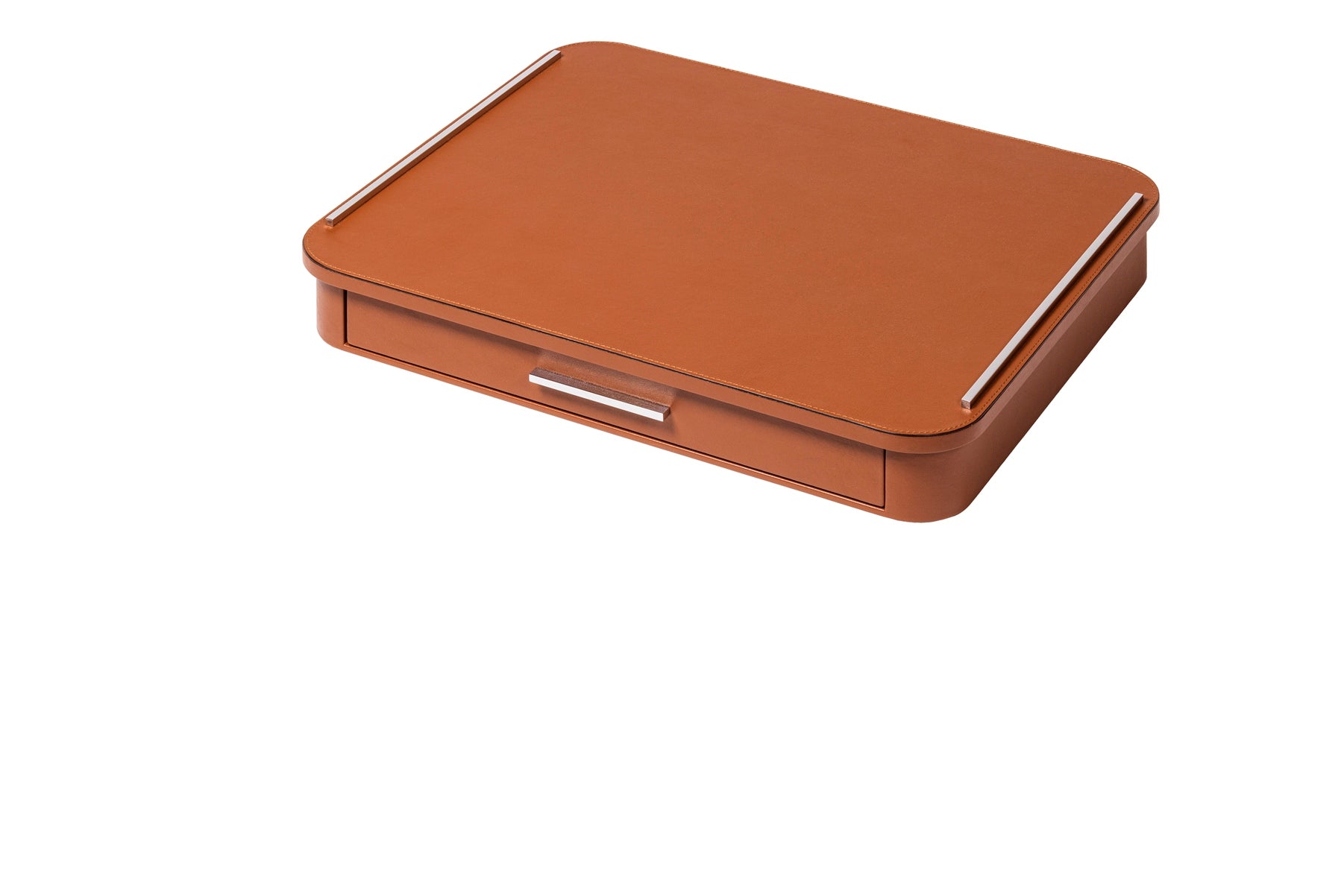 Pigment France by Giobagnara Saint-Germain Deluxe Coffee and Tea Drawer Organizer for Professional Capsules | Leather-covered wood structure with metal inserts available in chrome, bronze, or brass finishes | Features inner walnut wood partitions to host coffee spoons, sugar, 48 Nespresso professional capsules, and tea bags | Kitchen Accessories | 2Jour Concierge, your luxury lifestyle shop