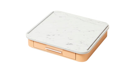 Saint-Germain Leather-Covered Wood Coffee Drawer Organizer Box with Marble Top