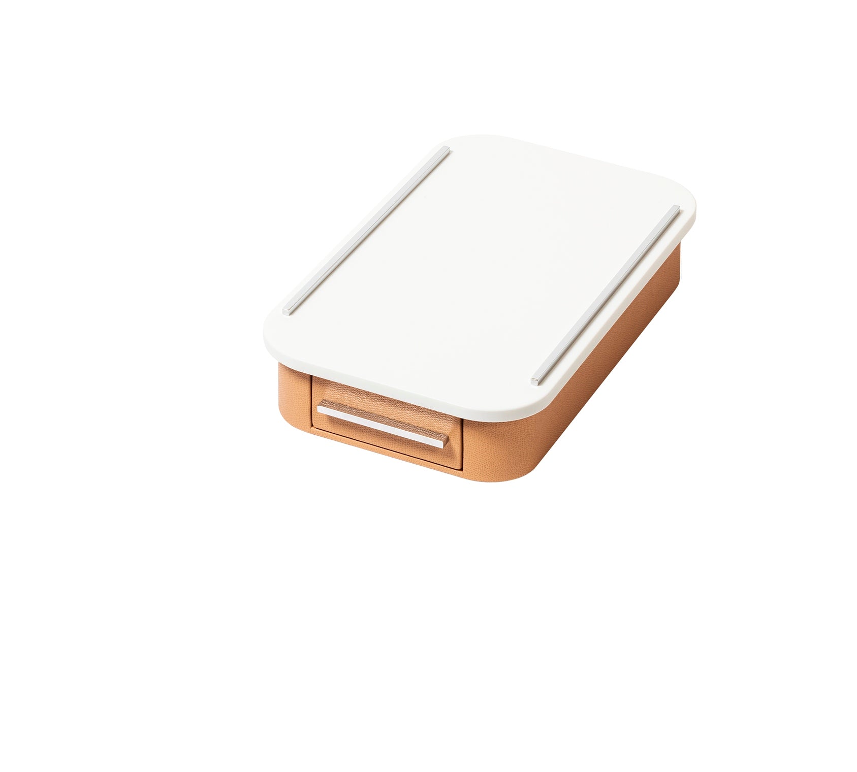 Giobagnara Saint-Germain coffee drawer organizer – corian | Compact organizer for Nespresso professional capsules | Leather-covered wood structure with metal inserts in three finishes | Top in refined Corian® for a sleek and durable surface | Inner walnut wood partitions hold 30 capsules | Custom sizes available on request | Coffee accessories | 2Jour Concierge, your luxury lifestyle shop