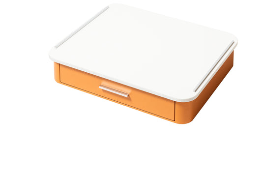 Giobagnara Saint-Germain deluxe coffee and tea drawer organizer + cups for professional capsules | Premium organizer for Nespresso professional capsules and full beverage service | Leather-covered wood structure with metal inserts in three finishes | Top customizable in leather, Corian®, or marble (classic travertine or arabescato white) | Inner walnut wood partitions hold coffee spoons, sugar, 30 capsules, 6 double-wall borosilicate glass cups, and 6 nesting rectangular saucers (all included) | Glass cups 