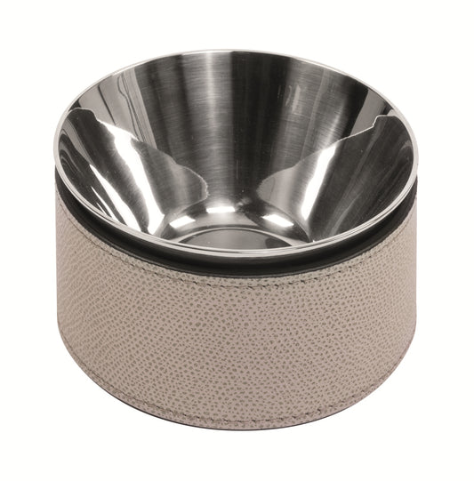Giobagnara Calypso Bowl | Double-wall stainless steel bowl with removable leather cover, ideal as a sugar bowl or for serving cocktail nibbles, snacks, and ice cream (dishwasher-safe once cover is removed) | Crafted in Italy by Giobagnara | Serveware & Accessories / Bowls & Containers | 2Jour Concierge, your luxury lifestyle shop