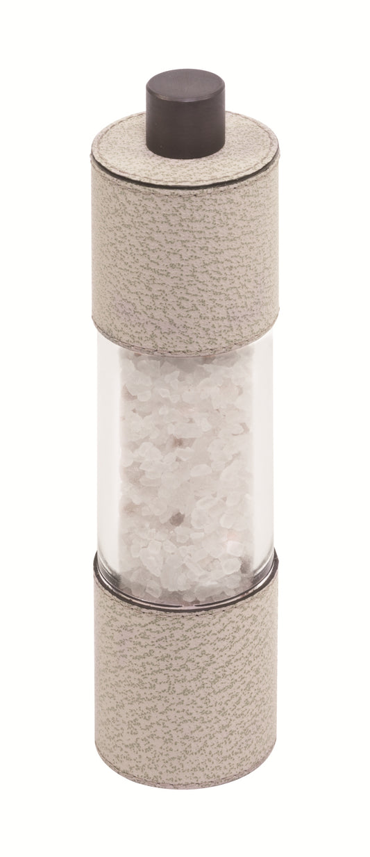 Giobagnara Otello Manual Tall Salt Mill | Leather-covered stainless steel structure with a metal knob and premium ceramic grinder, providing continuous fine-to-coarse adjustment for elevated salt service | Serveware & Accessories / Kitchen Tools | 2Jour Concierge, your luxury lifestyle shop