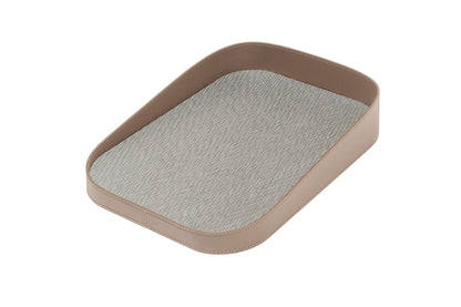 Chevron Laminated Wood & Regenerated Leather Valet Tray