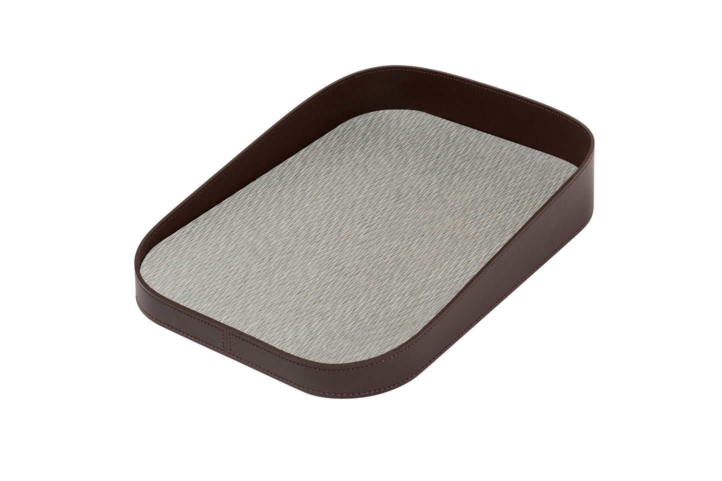 Chevron Laminated Wood & Regenerated Leather Valet Tray