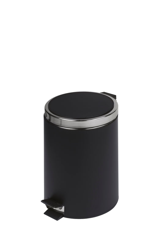 Rudi Bino | Round Pedal Bin: Regenerated leather with stainless-steel trim, non-slip rubber base, and removable inner container, with smooth matte finish, ideal for hospitality or private interiors | Storage / Bins | 2Jour Concierge, your luxury lifestyle shop