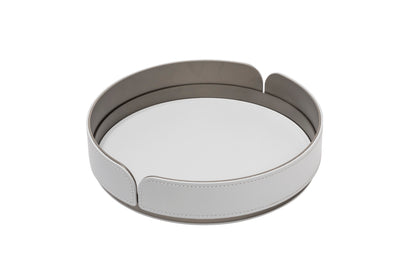 Rudi Tour | Round Tray: Regenerated leather with aluminum base and smooth, matte finish, designed by Adam D. Tihany, available in multiple sizes, suitable for serving and presentation | Serveware & Hospitality / Trays | 2Jour Concierge, your luxury lifestyle shop
