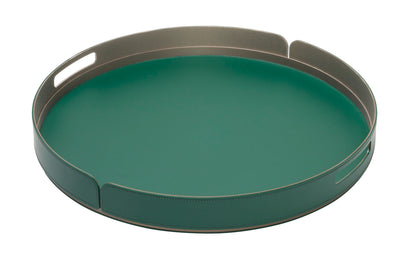 Rudi Tour | Round Tray: Regenerated leather with aluminum base and smooth, matte finish, designed by Adam D. Tihany, available in multiple sizes, suitable for serving and presentation | Serveware & Hospitality / Trays | 2Jour Concierge, your luxury lifestyle shop