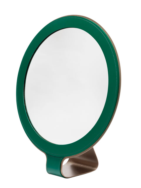 Rudi Tour | Freestanding Mirror: Regenerated leather with aluminum base and smooth, matte finish, designed by Adam D. Tihany, suitable for vanity or dressing spaces | Bathroom / Freestanding Mirrors | 2Jour Concierge, your luxury lifestyle shop