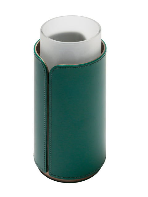 Rudi Tour | Vase: Regenerated leather with aluminum base, glass insert, and smooth, matte finish, designed by Adam D. Tihany for floral arrangements or decorative use | Decor / Vases + Candle Holders | 2Jour Concierge, your luxury lifestyle shop