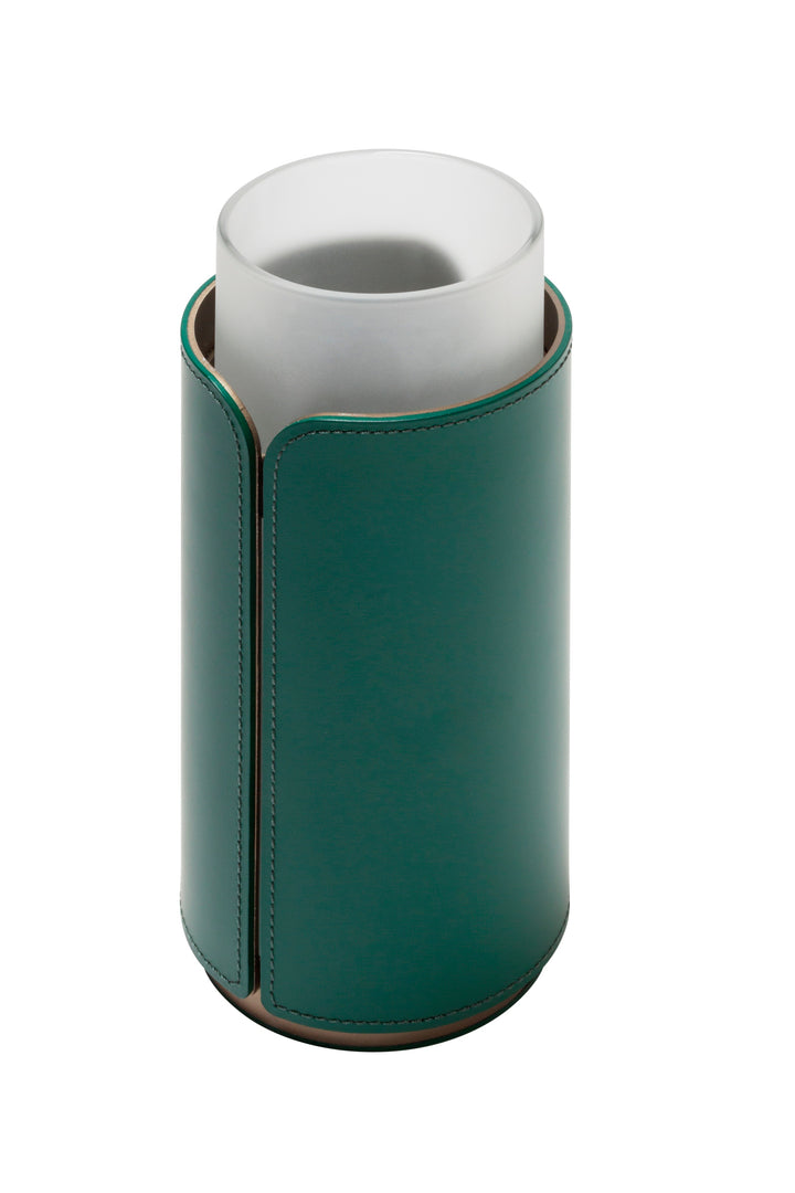 Rudi Tour | Vase: Regenerated leather with aluminum base, glass insert, and smooth, matte finish, designed by Adam D. Tihany for floral arrangements or decorative use | Decor / Vases + Candle Holders | 2Jour Concierge, your luxury lifestyle shop