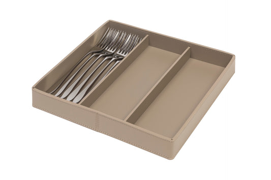 Rudi Ale | Cutlery Holder: Regenerated leather with divided compartments and smooth, matte finish, designed for organized cutlery storage on tables or buffets | Serveware & Hospitality / Napkin + Cutlery Holders | 2Jour Concierge, your luxury lifestyle shop