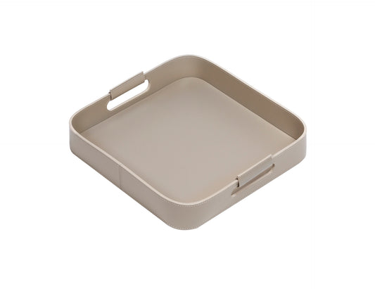 Rudi Ginepro | Tray: Regenerated leather with cutout side handles and smooth, matte finish, available in rectangular, square, and round forms, designed for versatile serving and presentation | Serveware & Hospitality / Trays | 2Jour Concierge, your luxury lifestyle shop