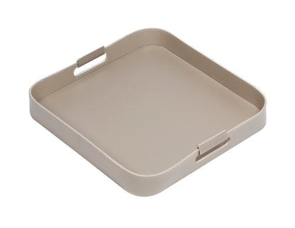Rudi Ginepro | Tray: Regenerated leather with cutout side handles and smooth, matte finish, available in rectangular, square, and round forms, designed for versatile serving and presentation | Serveware & Hospitality / Trays | 2Jour Concierge, your luxury lifestyle shop