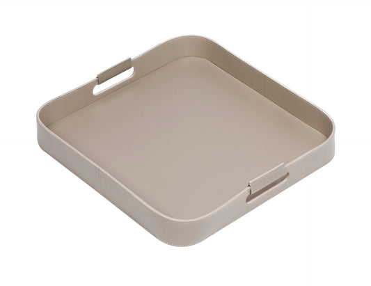 Rudi Ginepro | Tray: Regenerated leather with cutout side handles and smooth, matte finish, available in rectangular, square, and round forms, designed for versatile serving and presentation | Serveware & Hospitality / Trays | 2Jour Concierge, your luxury lifestyle shop