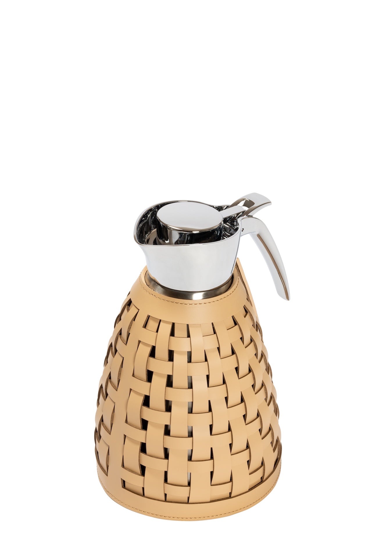 Rudi Gourde | Carafe: Stainless steel with insulated double wall, woven regenerated leather sleeve, chrome-plated finish, and smooth matte weave, featuring removable cover for easy cleaning | Serveware & Hospitality / Carafes & Pitchers | 2Jour Concierge, your luxury lifestyle shop