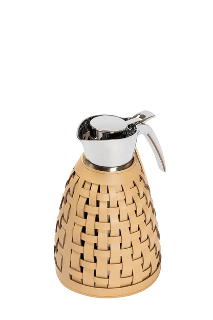 Rudi Gourde | Carafe: Stainless steel with insulated double wall, woven regenerated leather sleeve, chrome-plated finish, and smooth matte weave, featuring removable cover for easy cleaning | Serveware & Hospitality / Carafes & Pitchers | 2Jour Concierge, your luxury lifestyle shop
