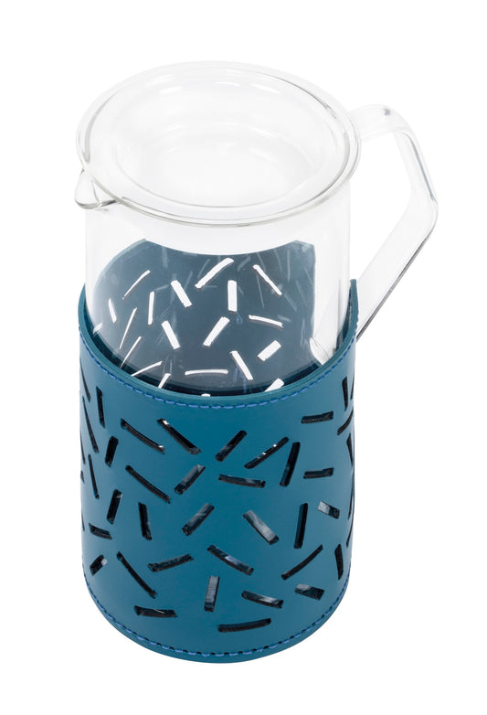 Rudi Messina | Glass Pitcher: Borosilicate glass with regenerated leather sleeve and smooth, matte finish, featuring heat-resistant glass body and lid, available in smooth or patterned versions, for everyday serving | Serveware & Hospitality / Carafes & Pitchers | 2Jour Concierge, your luxury lifestyle shop