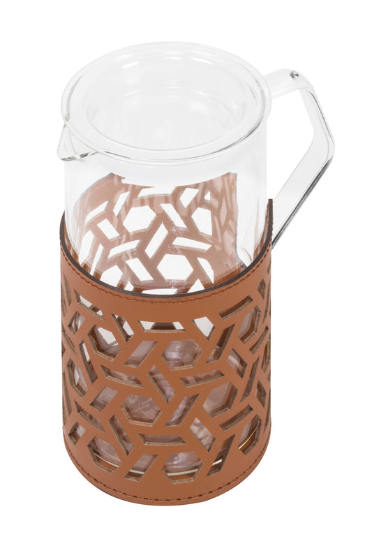 Rudi Messina | Glass Pitcher: Borosilicate glass with regenerated leather sleeve and smooth, matte finish, featuring heat-resistant glass body and lid, available in smooth or patterned versions, for everyday serving | Serveware & Hospitality / Carafes & Pitchers | 2Jour Concierge, your luxury lifestyle shop
