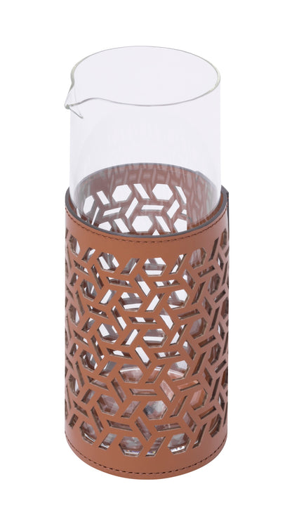 Rudi Trapani | Glass Pitcher: Borosilicate glass with regenerated leather sleeve and smooth, matte finish, available with smooth or patterned cutouts, for serving water, juice, or cocktails | Serveware & Hospitality / Carafes & Pitchers | 2Jour Concierge, your luxury lifestyle shop