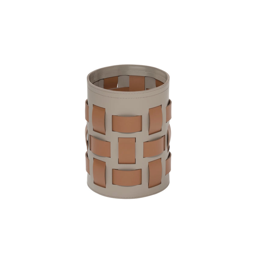 Lisbona Storage Basket: Regenerated Leather with Bands (Monochrome, Bicolor, Tricolor)